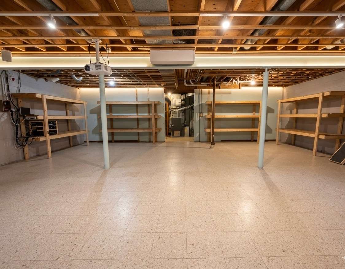 Enormous 900 sq ft unfinished basement with exterior door access — endless potential